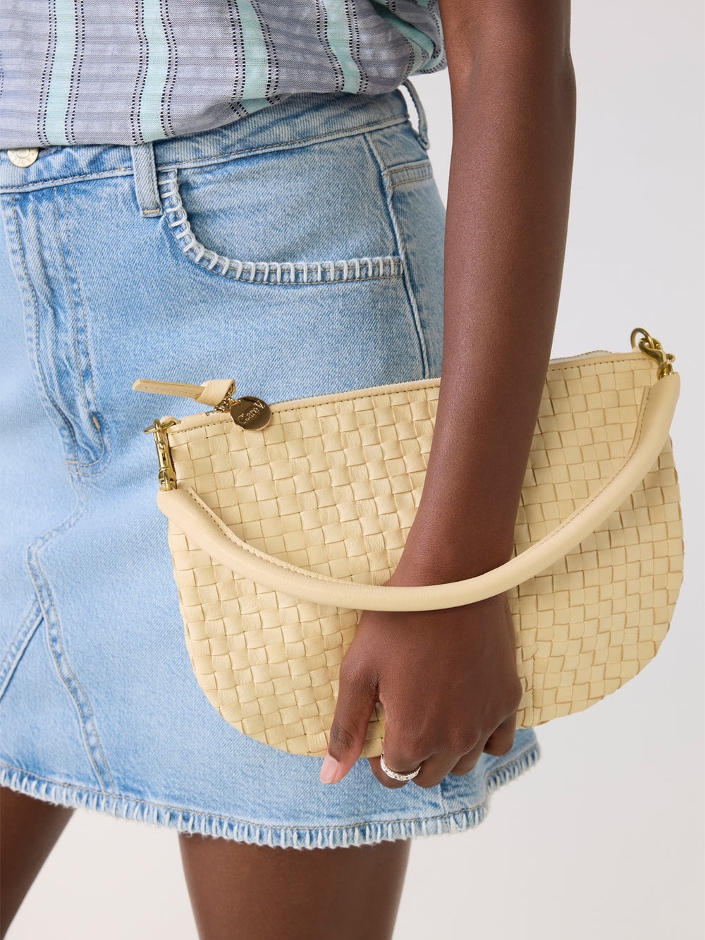 Clare V. Petit Moyen Buttercream Woven Checker Bag